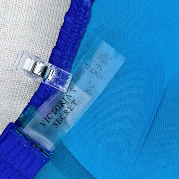 Victoria’s Secret Bombshell Bikini sz 34C top & S bottom * Blue Halter Retro - Picture 6 of 7